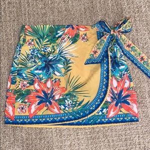 Tropical mini wrap skirt